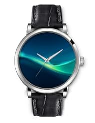 SPRAWL Aanalog Fashion Series Silver Ladies Watches of Genuine Black Leather Strap,Unique Wrist Watch for Women Girls Designed with green wave