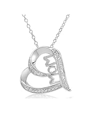 Mom in Heart Diamond Pendant Necklace in Sterling Silver on an 18 inch Chain