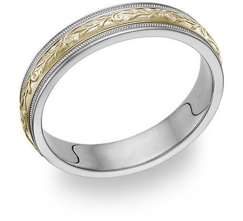 Paisley Wedding Band Ring - 14K Two-Tone Gold