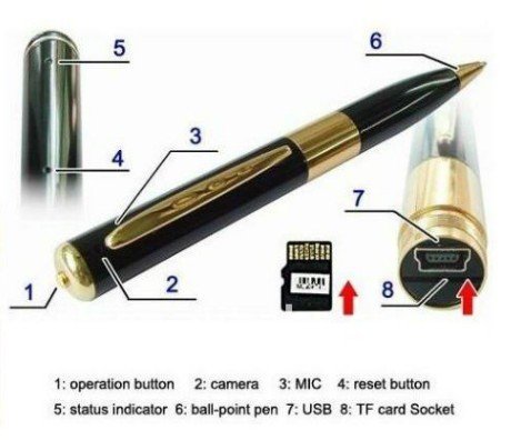 Spionage Pen Spy Pen Kamera Kugelschreiber + 8GB microSD