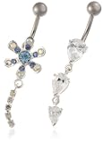 Silver & Titanium AMBD107176 Ladies Set Of 2 Cubic Zirconia & Cry Body Bar