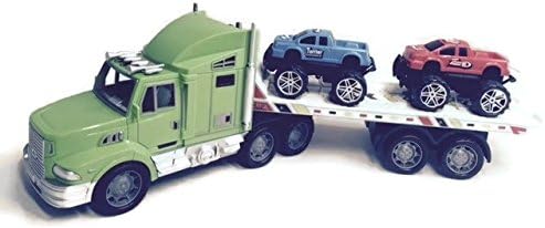 Green King Express Trailer Hauler Toys ,No Batteries ,Kids Children Friction Toys w / 2 Trucks