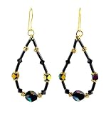 Earrings - E309 - Bugle Beads and Fire Polished Glass Beads - Oval Loop ~ Black Irridescent