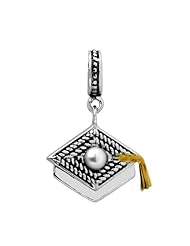 Graduation Best Gift, Sterling Silver Graduation Cap Dangle Charm with Freshwater Pearl, Fits Pandora and All Brands Charm Bracelets and Necklaces.