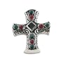 Black Onyx, Red Carnelian, and Green Agate Medieval Style Sterling Silver Slide Cross Pendant