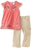 Young Hearts Girls 4-6x Lace Trim Embroidery Top With Poplin Pant Set