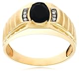 10k Yellow Gold Onyx and Diamond Men's Ring