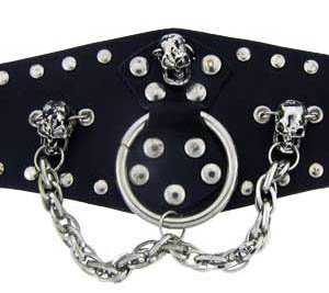 Large Loop Chain Skulls Wide Leather Biker Band Halloween Accessories