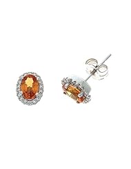 1.32CTW 14K White Gold Genuine Orange Sapphire and Diamond Stud Earrings