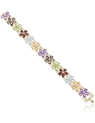 Yellow Gold Plated Sterling Silver Multi-Gemstone Flower Bracelet, 7.25"