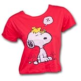 Peanuts Snoopy Woodstock Sleeping Crop Top Red Womens T Shirt