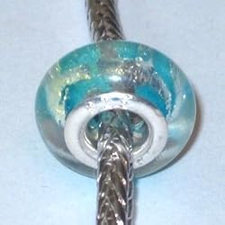 Murano Style "925" Glass Lampwork Bead Fits Pandora Seamist with Silver Foil Swirl, 14mm (3)