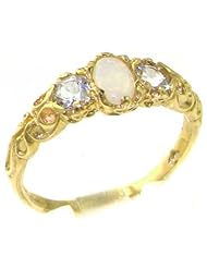 High Quality Solid 14K Gold Natural Opal & Aquamarine English Victorian Trilogy band Ring - Finger Sizes 4 to 12 Available