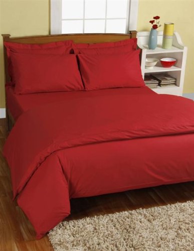 Homescapes 200 Thread Count Ultrasoft - Plain Red Duvet Cover - Double - 2 Housewife Pillowcases included - 100% Egyptian Cotton, Anti Dust Mite.