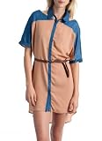 Denim Chiffon Cutout Collar Dress