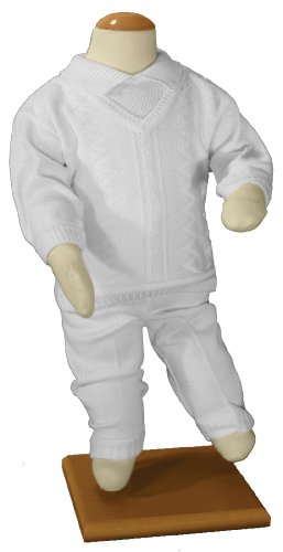 Boys 100% Cotton Knit Two Piece White Christening Baptism Outfit, 12