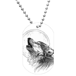Black and White Howling Wolf Dog Tag Necklace