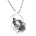 Black and White Howling Wolf Dog Tag Necklace
