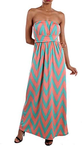 Mint and Coral Long Colorblock Women's ZigZag Chevron Sleeveless Maxi Dress Large