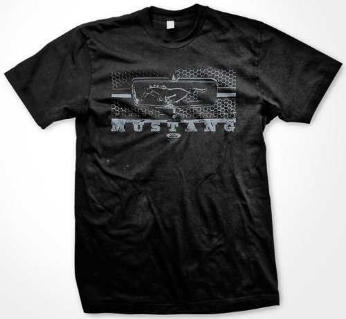 Ford Mustang Grill T-shirt, Men's Ford Mustang Legend Honeycomb Grill and Emblem, Cobra, Boss, Hot Rod Shirt, Large, Black