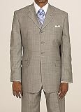Phat Farm - Phat Farm Gray Windowpane with Hint of Blue 4-Button Side-Vented Suit with Pleated Pant