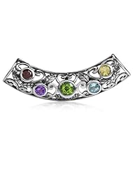 Natural Peridot, Amethyst, Garnet, Ciitrine & Blue Topaz 925 Sterling Silver Slide Pendant