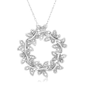 10k White Gold Diamond Dragonfly Circle Pendant (1/4 cttw, I-J Color, I2-I3 Clarity)
