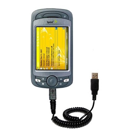 Coiled USB Cable for the HTC P4000 with Power Hot Sync and Charge capabilities - uses Gomadic TipExchange Technology