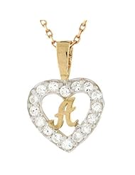 14K Gold Letter A CZ Initial Heart Charm Pendant