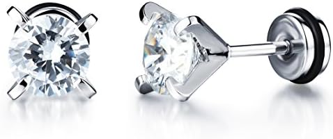 JSEA W-Round Cz Stud Earrings for Women and Men Stainless Steel Screw Back Post