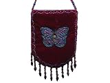 Beaded Velvet Handmade Cell Phone Handbag/bag Butterfly red with Beaded Handle