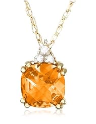 10k Gold Gemstone Cushion Cut Diamond Pendant Necklace
