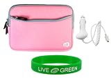Pink Dual-Pocket Neoprene Sleeve Case and 12V Car Charger for Barnes & Noble nook E-Reader Reading Device (nook NOT Included)