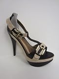 Lovely People womens amanda brown canvas/leather buckled heels