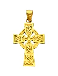 14K Yellow Gold Celtic Cross Charm Pendant