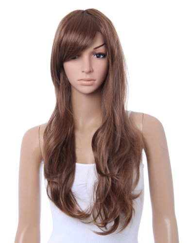 Buy Stunning beautiful long LIGHT BROWN curly wave wig full wigs jf010023