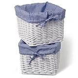 Burlington Baby Small White Willow Basket Set with Liner, Navy
