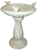 Fiberglass Three Birds Antique Ivory Birdbath