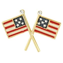 Brass Enamel American Flags Pin with Clear CZ 28x40mm