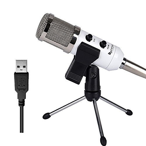 USB Condenser Mic Fifine Plug & Play Desktop Microphones For PC/Computer(Windows, Mac, Linux OX), Podcasting, Recording-White(K056)