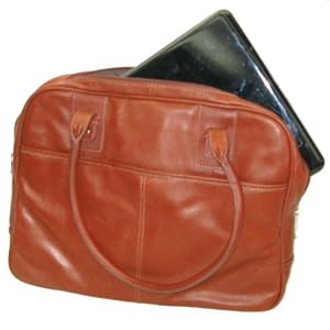 Liz Claiborne Brandy-brown Genuine Leather Laptop Case Tote