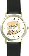 Kitten Playing with Ball of Yarn Cat - WATCHBUDDY&reg; DELUXE TWO-TONE THEME WATCH - Arabic Numbers - Black Leather Strap-Size-Large ( Men's Size or Jumbo Women's Size )