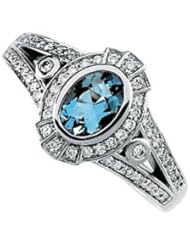 Ann Harrington Jewelry 14k White Gold 1/3 Ct Tw Diamond And 7x5 mm Oval Genuine Aquamarine Vintage Style Ring