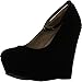 Delicious Black Faux Suede Round Toe Ankle Strap Cover Platform Wedge Shoes