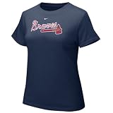 Nike Atlanta Braves Navy Blue Ladies Authentic Crew T-shirt