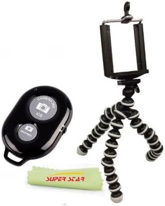 Superstar Bluetooth Wireless Remote Control Camera Release Self Timer Remote Shutter Controller + Holder + Mini Tripod for iPhone 5 5s 5c 4s 4, iPad 5 4 3 iPad Air Mini, Samsung Galaxy S4 S3 Note 3 2, Android Phone (Black+Holder)