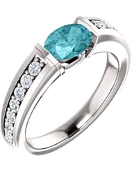 10K White Gold 7.00x5.00mm Oval Cut Blue Zircon and Diamond Ring -- LIFETIME WARRANTY