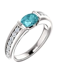 14K White Gold 7.00x5.00mm Oval Cut Blue Zircon and Diamond Ring -- LIFETIME WARRANTY