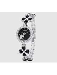 KIMIO K456L Ladies Quartz Bracelet Wristwatch Lucky Grass Flower Diamond Wrist Watch Daily Waterproof Stainless Steel Black