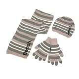 Bench ensemble-cadeau avec calotte, écharpe et gants- pour femme- 5 étoiles- à rayures- gris /crème